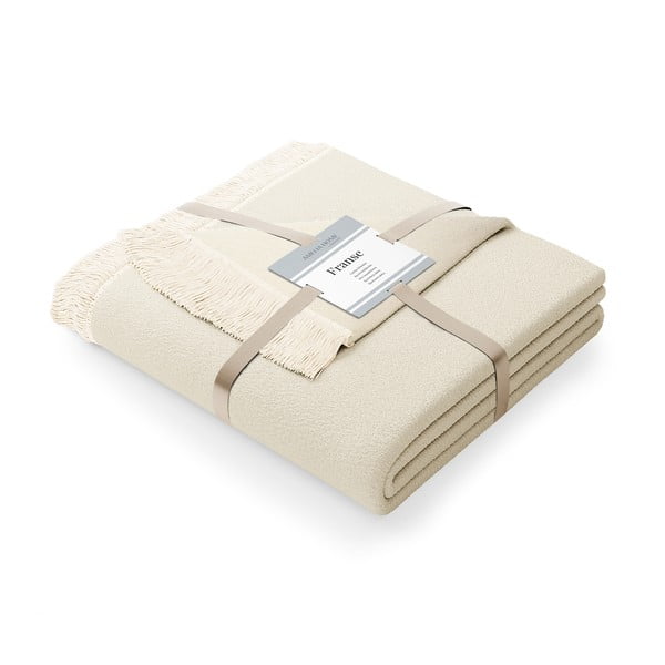 Světle béžová deka s příměsí bavlny AmeliaHome Franse, 150 x 200 cm-image-2