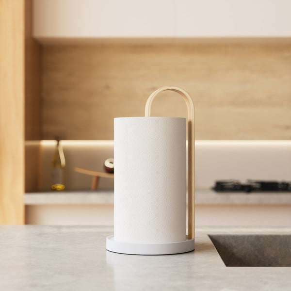 Bílý dřevěný stojan na papírové utěrky ø 17 cm Bellwood – Umbra-image-1