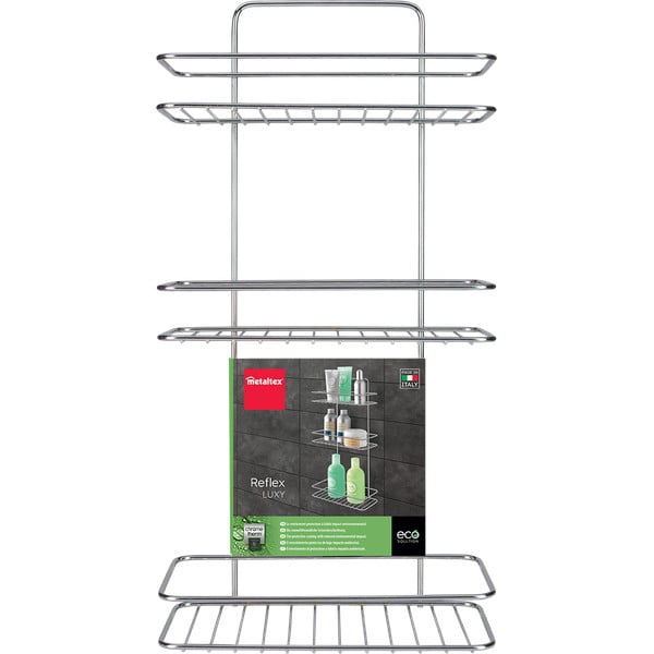 Závěsná ocelová koupelnová polička bez vrtání v leskle stříbrné barvě Luxy – Metaltex-image-2