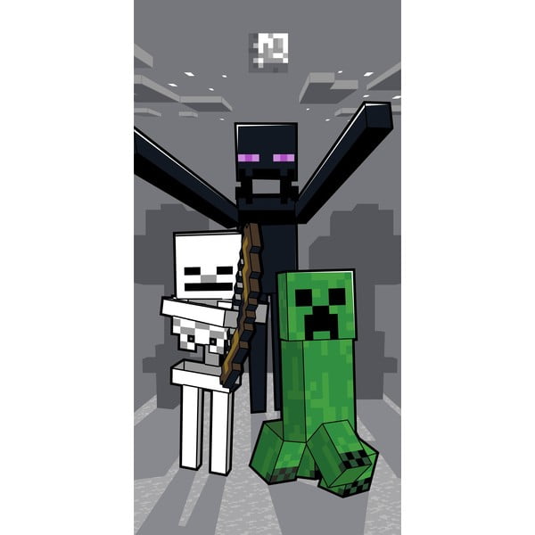Šedá bavlněná dětská osuška 70x140 cm Minecraft "Mob Attack" – Jerry Fabrics