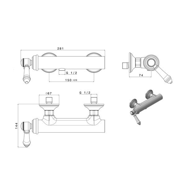 Nástěnná sprchová baterie v bronzové barvě (1 výstup) Vienna – Sapho-image-1