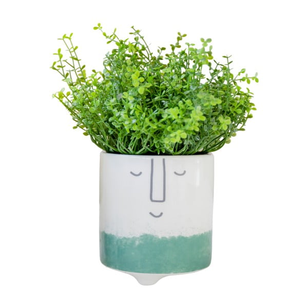 Bílo-zelený keramický květináč Kitchen Craft Happy Face-image-3