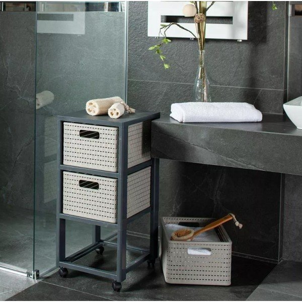 Šedý plastový koupelnový regál 32,5x71 cm Country – Rotho-image-1