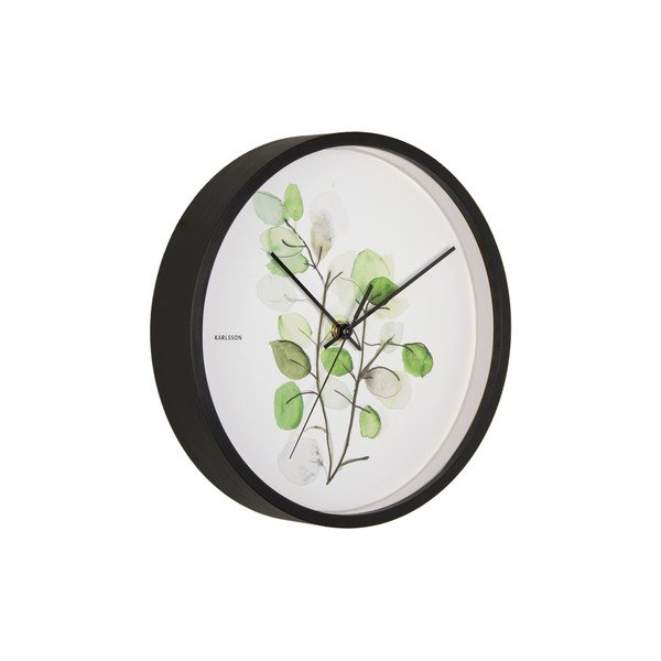 Zeleno-bílé nástěnné hodiny v černém rámu Karlsson Eucalyptus, ø 26 cm-image-2