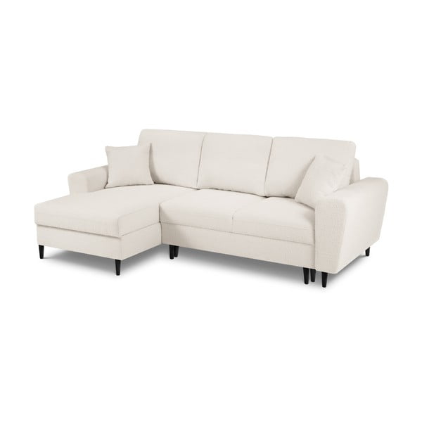 Béžová rozkládací/s úložným prostorem rohová pohovka z textilie bouclé (levý roh/s lenoškou) Kyoto – Cosmopolitan Design-image-1