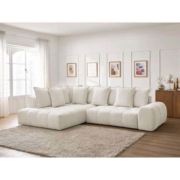 Bílá žinylková rozkládací/s úložným prostorem rohová pohovka (levý roh/do L) Everest – Bobochic Paris-image-1