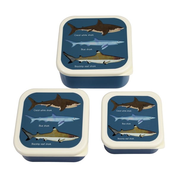 Tmavě modré dětské svačinové boxy v sadě 3 ks Sharks – Rex London