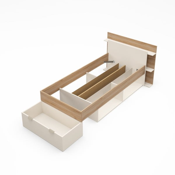 Jednolůžková postel v dekoru dubu s úložným prostorem bez roštu v bílo-přírodní barvě 90x200 cm Albo – Marckeric-image-3