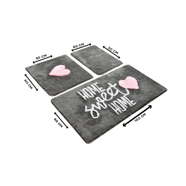 Sada 3 šedých obdélníkových koupelnových předložek Foutastic Home-image-2