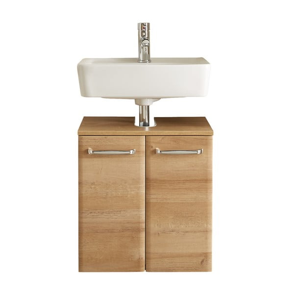 Závěsná skříňka bez umyvadla v dekoru dubu v přírodní barvě 53x60 cm Quickset 318 – Pelipal