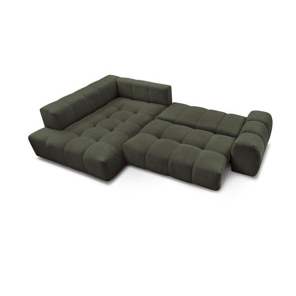 Zelená žinylková rozkládací/s úložným prostorem rohová pohovka (levý roh/do L) Everest – Bobochic Paris-image-4