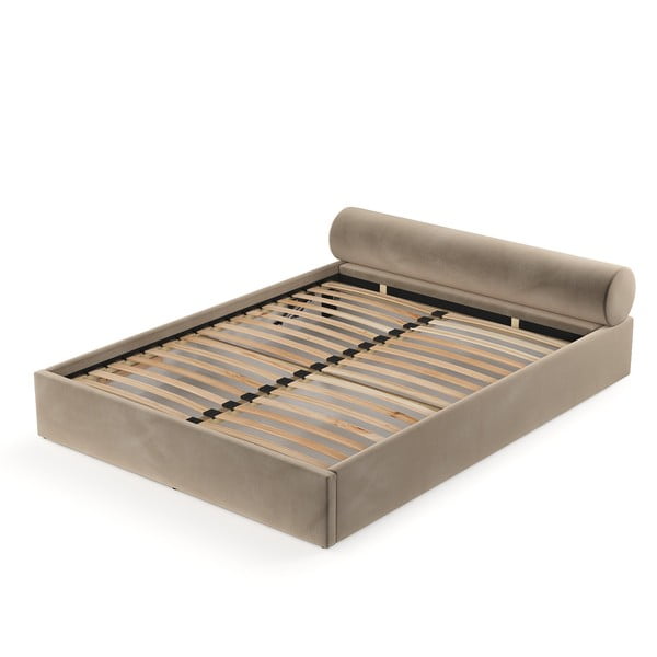 Světle hnědá čalouněná dvoulůžková postel s úložným prostorem s roštem 200x200 cm Solvo – Maison de Rêve-image-4