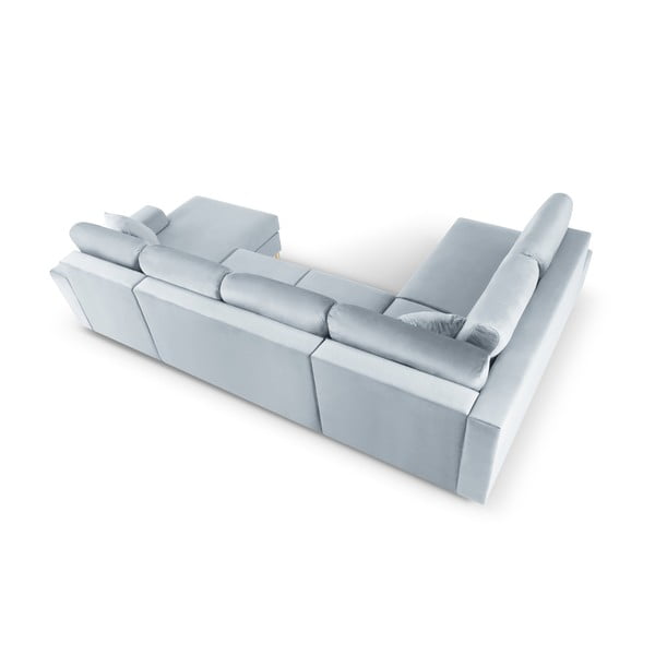 Světle modrá sametová rozkládací/s úložným prostorem rohová pohovka (levý roh/do "U") Kyoto – Cosmopolitan Design-image-4