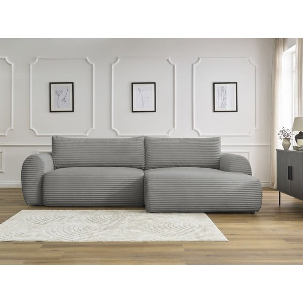 Tmavě šedá manšestrová rozkládací rohová pohovka (pravý roh) Lucien – Bobochic Paris-image-1