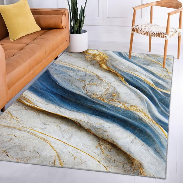 Modrý pratelný koberec 80x150 cm Golden Spill – Mila Home-image-3