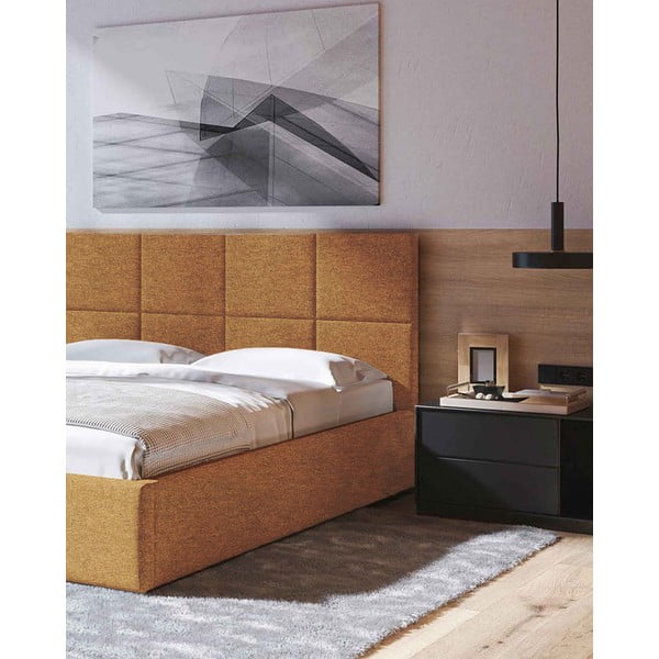 Okrově žlutá čalouněná dvoulůžková postel s úložným prostorem s roštem 160x200 cm Bufo – MESONICA-image-4