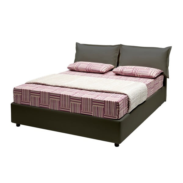 Šedá dvoulůžková postel s úložným prostorem a potahem z koženky 13Casa Rose, 160 x 190 cm