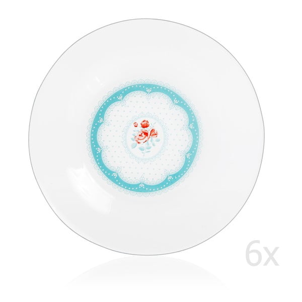 Sada 6 skleněných talířů s modrým detailem Mezzo Mimoza