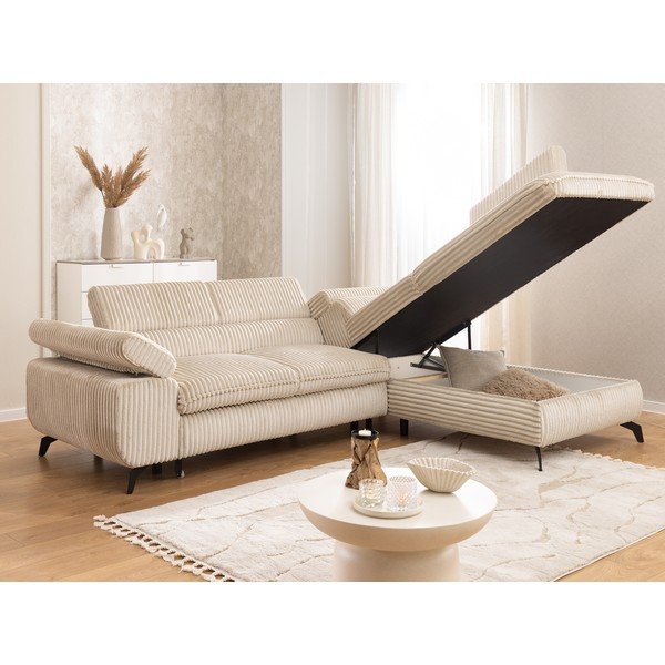 Béžová manšestrová rohová pohovka (pravý roh/do L) Marbeya  – Ropez-image-4