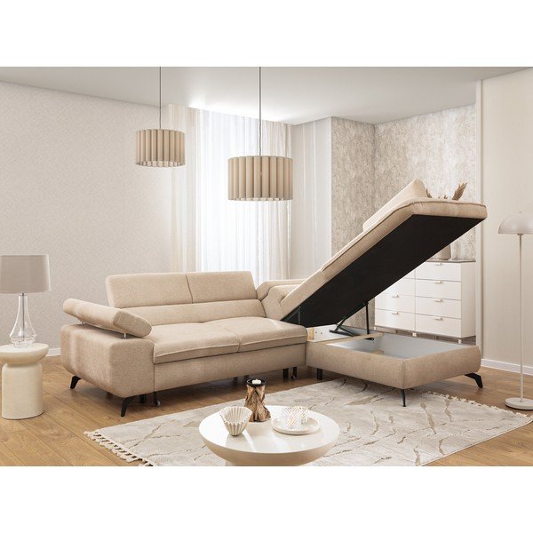 Béžová žinylková rohová pohovka (pravý roh/do L) Marbeya  – Ropez-image-4