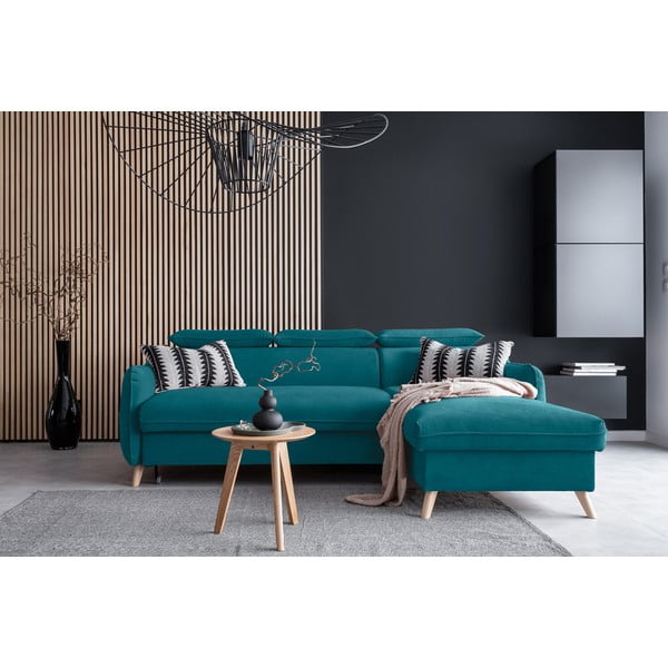 Tyrkysová sametová rozkládací rohová pohovka (pravý roh) Sweet Harmony – Miuform-image-1