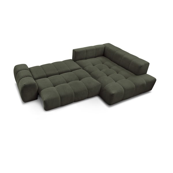 Zelená žinylková rozkládací/s úložným prostorem rohová pohovka (pravý roh/do L) Everest – Bobochic Paris-image-4