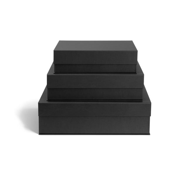 Tmavě šedé kartonové úložné boxy v sadě 3 ks s víkem 42,5x29,5x13 cm Kian Paper Laminate – Bigso-image-4