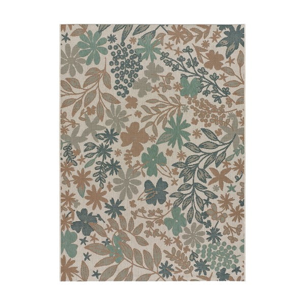 Béžovo-zelený venkovní koberec Universal Floral, 130 x 190 cm