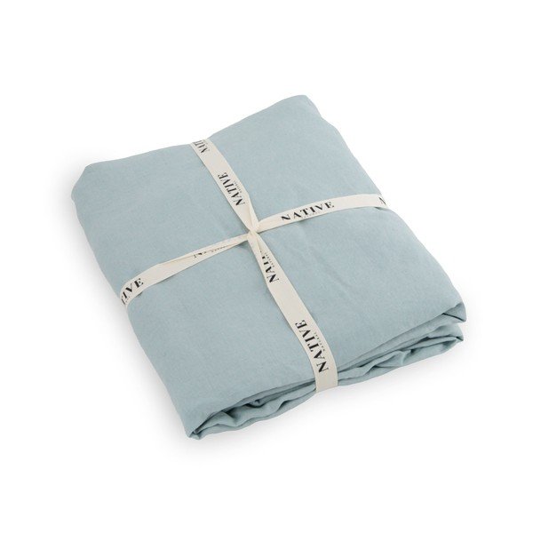 Světle modré lněné povlečení na jednolůžko 135x200 cm Aqua – Native Natural-image-3