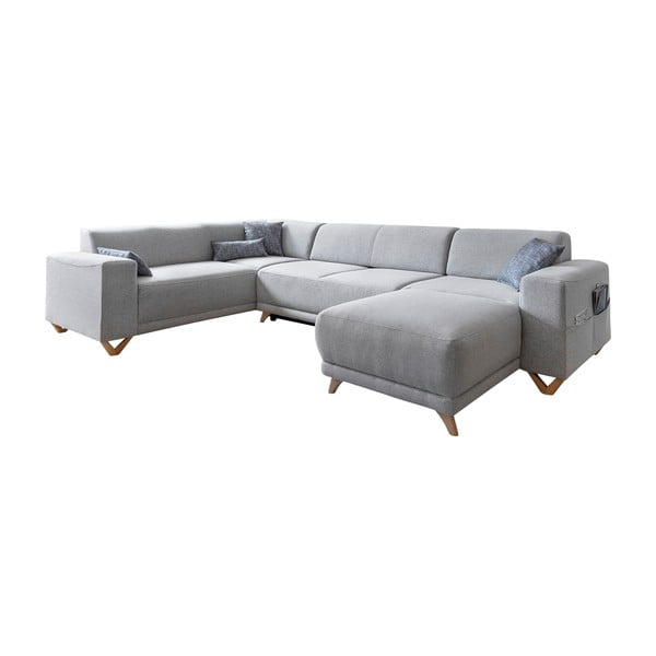 Světle šedá rozkládací/s úložným prostorem rohová pohovka (levý roh/do "U") Classy Sophie – Miuform