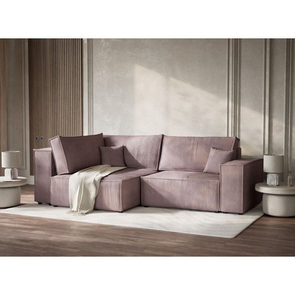 Fialová manšestrová rozkládací/s úložným prostorem rohová pohovka (levý roh/do L) Tonga – Maison de Rêve-image-4