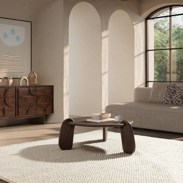 Tmavě hnědý kulatý konferenční stolek z mangového dřeva ø 80 cm Tamira – MOME-image-1