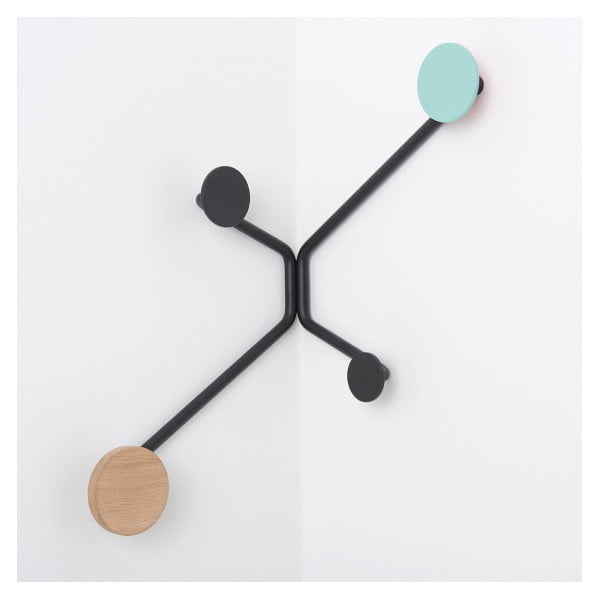 Černý rohový nástěnný věšák s mentolově zeleným detailem Gazzda Hook-image-2