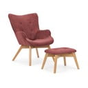 Červené manšestrové křeslo s podnožkou Niko – Ropez