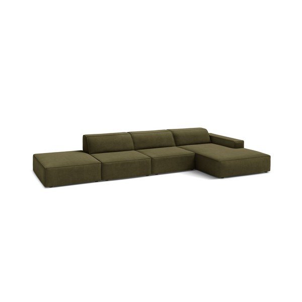 Khaki sametová modulární rohová pohovka (pravý roh/s lenoškou) Jodie – Micadoni -image-2