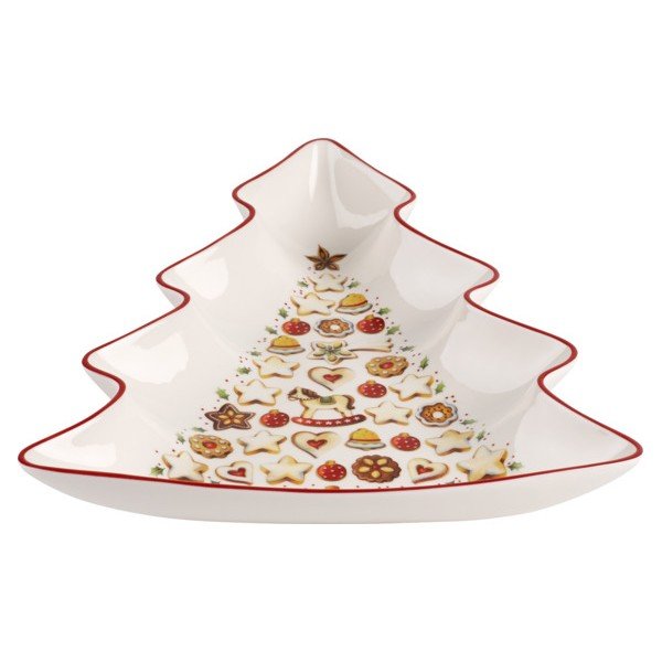 Červeno-bílá porcelánová servírovací mísa ve tvaru vánočního stromečku Villeroy & Boch Tree-image-1