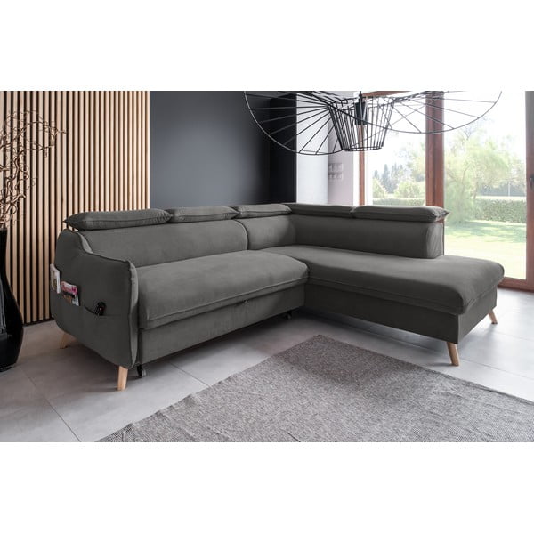 Tmavě šedá sametová rozkládací rohová pohovka (pravý roh) Sweet Harmony – Miuform-image-3