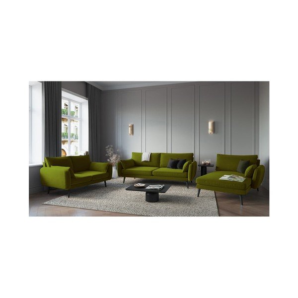 Zelená sametová lenoška s černými nohami Kooko Home Lento, pravý roh-image-4