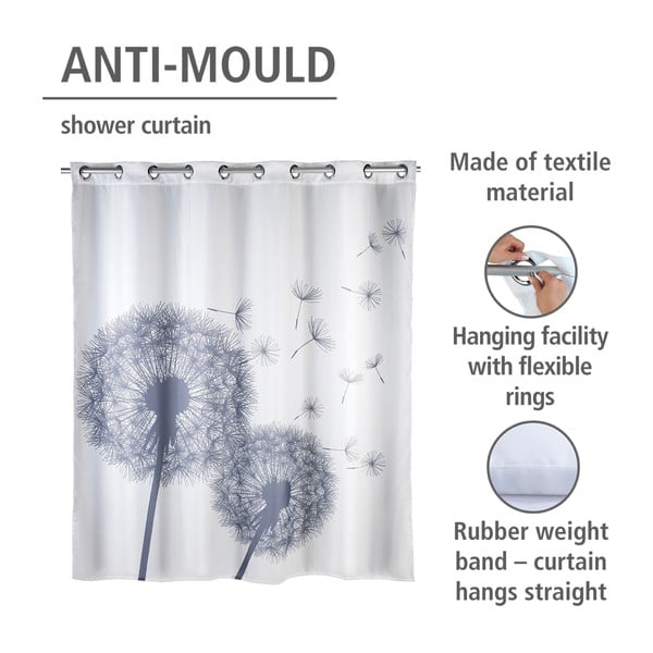 Bílý sprchový závěs s protiplísňovou povrchovou úpravou Wenko Dandelions, 180 x 200 cm-image-3