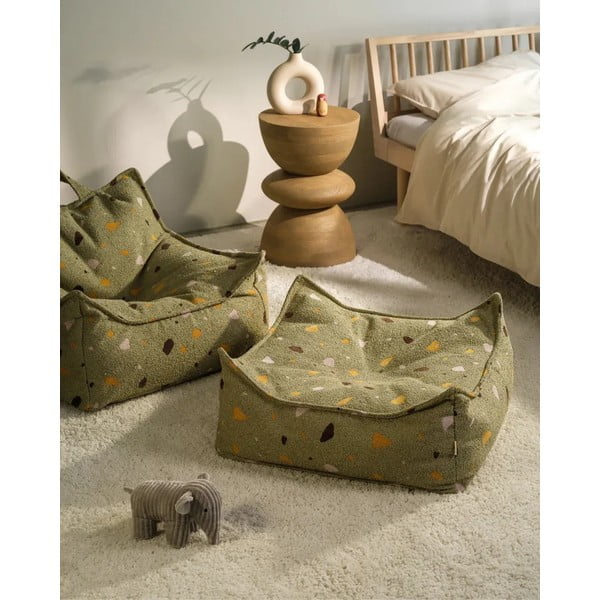 Zelený dětský sedací vak z textilie bouclé/žinylkový Terrazzo Square – Wigiwama-image-2