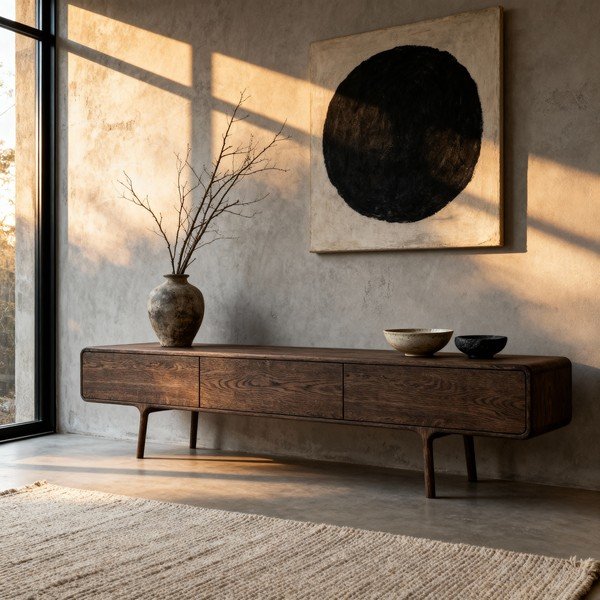 Hnědý TV stolek z dubového dřeva 220x45x45 cm Fawn – Gazzda-image-1