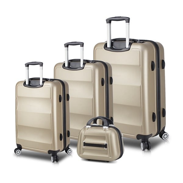 Sada 3 cestovních kufrů na kolečkách s USB porty a příručního kufříku ve zlaté barvě My Valice LASSO Travel Set