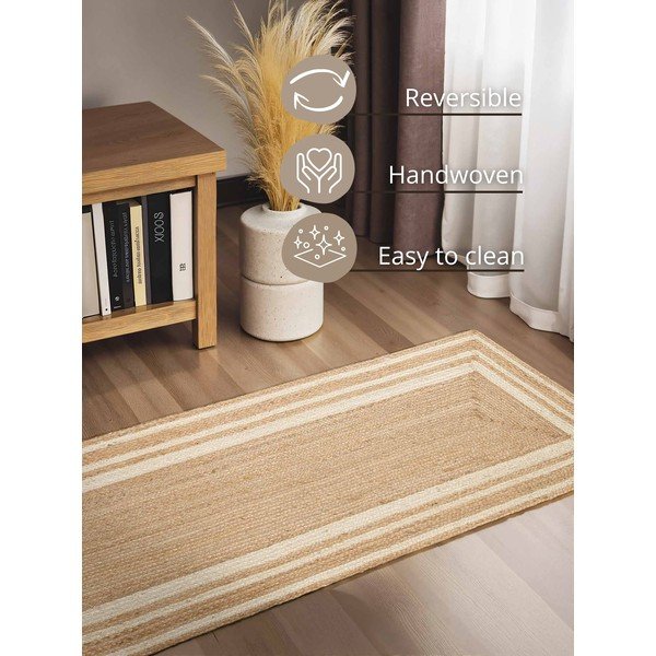 Krémový/v přírodní barvě oboustranný/ručně tkaný jutový běhoun 80x250 cm Looma – Hanse Home-image-3