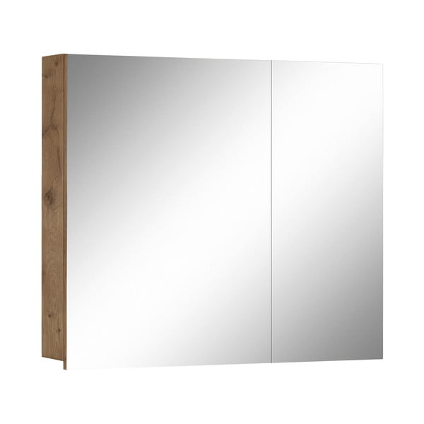 Závěsná koupelnová skříňka se zrcadlem v dekoru dubu v přírodní barvě 80x70 cm Wisla – Støraa