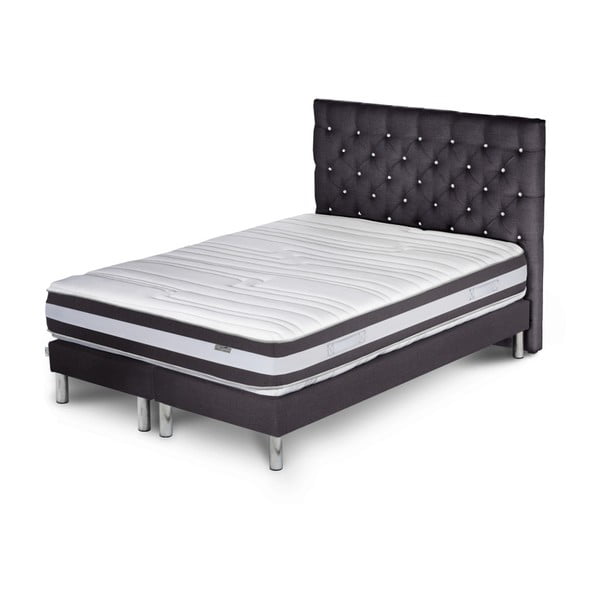 Tmavě šedá postel s matrací a dvojitým boxspringem Stella Cadente Maison Mars Dahla, 180 x 200  cm