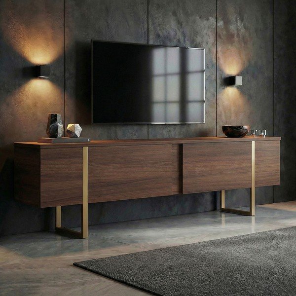 TV stolek v dekoru ořechu v tmavě přírodní barvě 180x50x30 cm Onera – Kalune Design-image-1