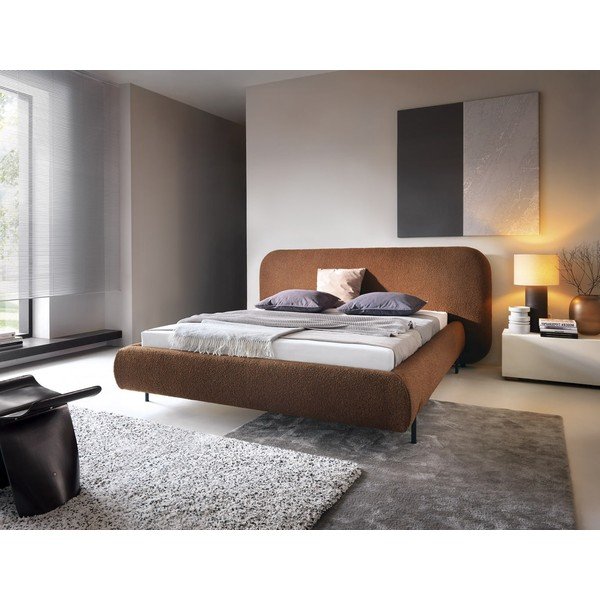 Čalouněná dvoulůžková postel s úložným prostorem s roštem 160x200 cm v terakotové barvě Pointt – ELTAP-image-1