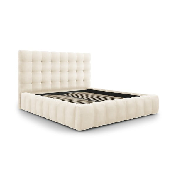 Béžová čalouněná dvoulůžková postel s úložným prostorem s roštem 200x200 cm Bali – Cosmopolitan Design