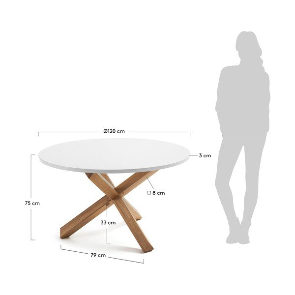 Dubový jídelní stůl s bílou deskou Kave Home Nori, ø 120 cm-image-3