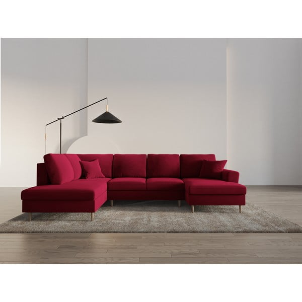 Červená sametová rozkládací/s úložným prostorem rohová pohovka (levý roh/do "U") Kyoto – Cosmopolitan Design-image-2
